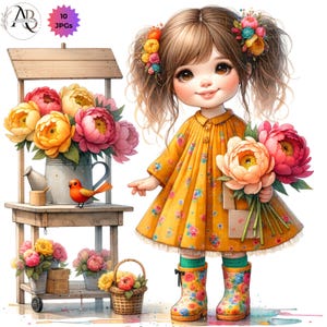 Niedliche kleine wunderliche Mädchen-frühlings-Mädchen-süße Mädchen-frühlings-clipart Scrapbooking Junk Journal