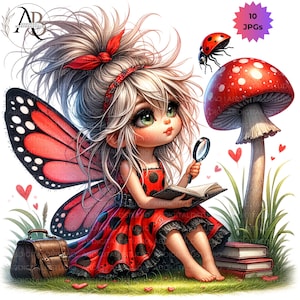 Quirky Girl Coccinelle Farfalle 10 JPG coccinella Clipart Bundle, Ragazza stravagante, Ragazza carina, Fata coccinella, Stampa artistica digitale per bambini Ephemera