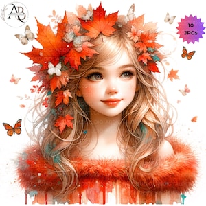 Whimsical Autumn Girl Clipart Bundle: Fall Scrapbooking Designs Junk Journal (Digital Download, 10 JPGs)