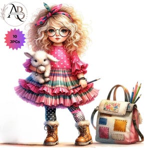 Quirky Girl With Bunnies Clipart Easter Bunny Girl 10JPG Whimsical Cute ...