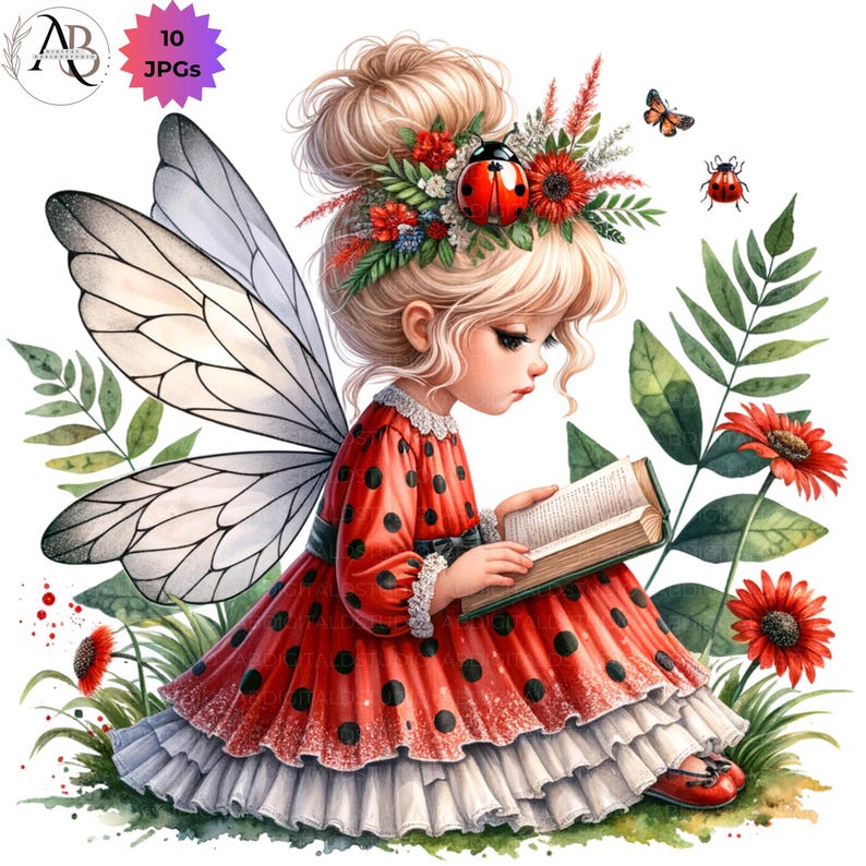 Ladybug Garden Fairy Clipart: Whimsical Girl JPG Bundle (10 Digital ...