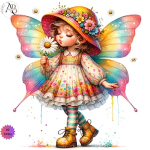 Spring Fairy Clip Art Spring Girls with Daisy Flowers 10JPG Quirky Girl Spring Cute Girl Whimsical Garden Fairies Scrapbooking Journaling