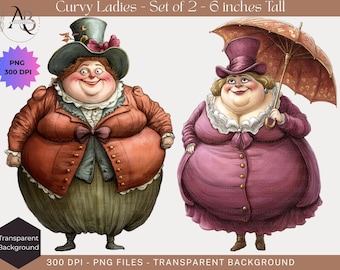Imágenes prediseñadas de abuelas divertidas: 10 mujeres de dibujos animados originales en formato PNG, para álbumes de recortes y diarios creativos (descarga digital).