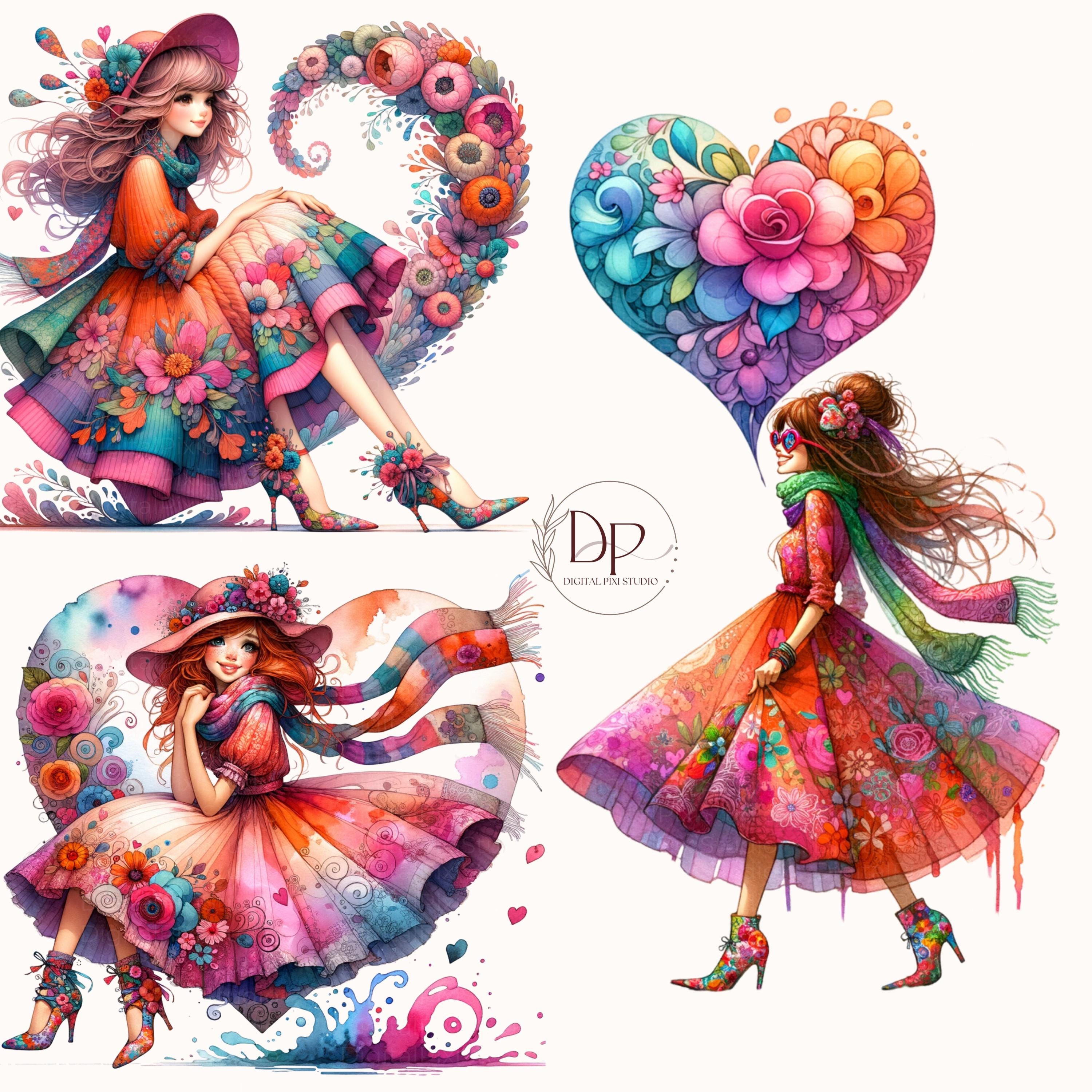 Whimsical Girl Clipart Bundle 10 PNG: Surreal Arts, Valentine Quirky ...