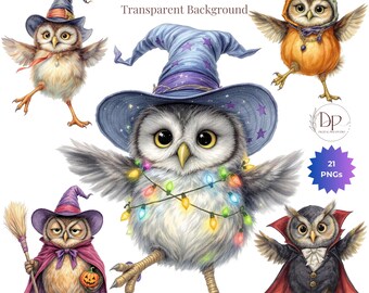 Halloween Owls 21 PNG Clipart Bundle, Owl Witch, Halloween Junk Journal, Scrapbooking, Sublimation, DIGITAL DOWNLOAD