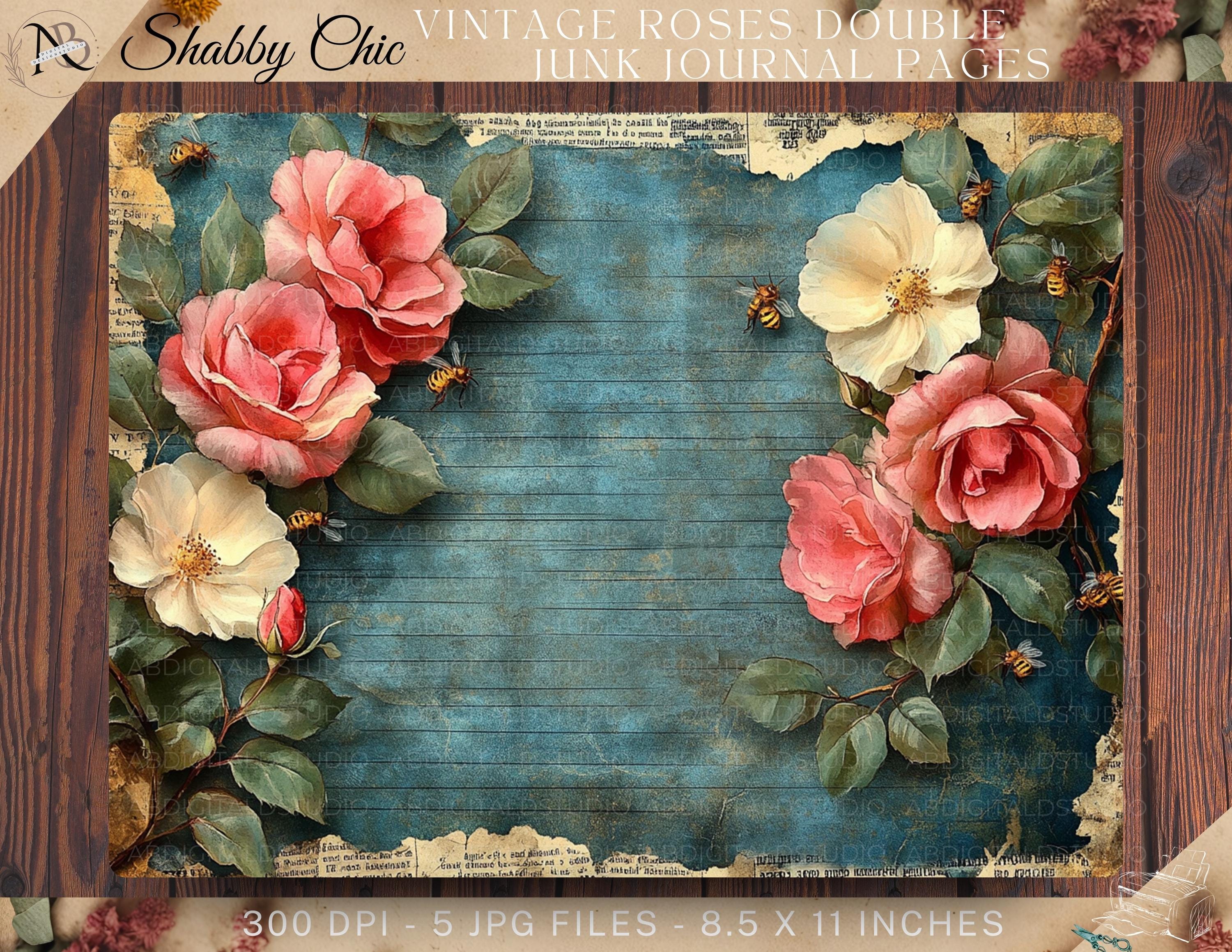Vintage Roses Junk Journal Paper 5 JPG, 10 Rose Junk Journal Tags, Junk ...