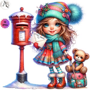 Carta navideña de una chica peculiar y caprichosa a Papá Noel (10 imágenes prediseñadas en formato JPG), imágenes prediseñadas navideñas digitales, manualidades navideñas, tarjetas, diario basura, álbumes de recortes