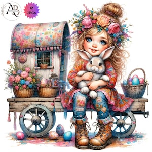 Lindo boho hippy caprichoso hippy peculiar hippie clipart hippy 10JPG conejo de pascua clipart hippi scrapbooking tarjetas hechas a mano chica peculiar gitana