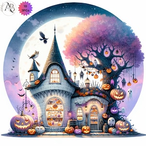 Halloween Shop Clipart 10 JPG Watercolor Quirky Store Front Card Making Junk Journal Scrapbooking Paper Craft Digital Download Fantasy