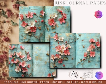 Rose Junk Journal, 12JPG Roses Papers, Shabby Chic Junk Journal Kit, Roses Ephemera, Vintage Flower Pages, Floral Junk Journal Printables