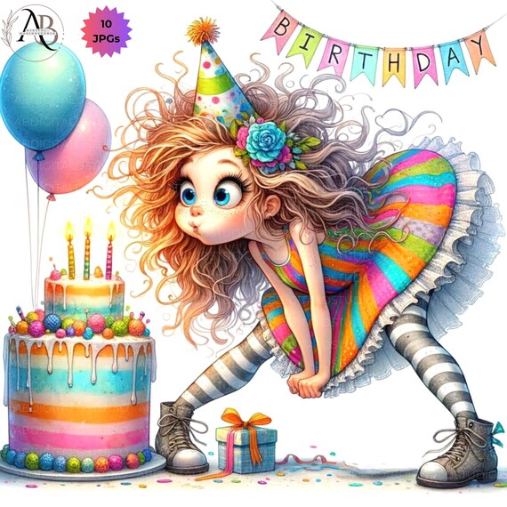 Quirky Birthday Cake Quirky Girl Clipart 10JPG Birthday Party Whimsical Birthday Clipart Kids Birthday Cards Birthday Images scrap bookings