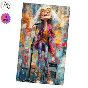 Quirky RockStar Grandma Clipart 10 JPG Whimsical Old People Journaling Scrapbooking Ephemera DIGITAL Printable Commercial Use