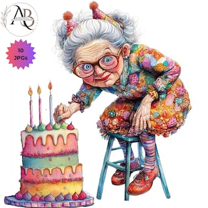 Skurrile lustige Oma Geburtstag Clipart Alte Dame Geburtstag 10JPG Skurrile Geburtstagstorte Clip Art Scrapbooking Kartenherstellung Digitaler Download Whimsy