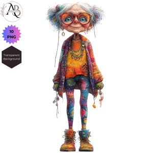 Quirky Funny Funky RockStar Grandma Clipart 10 PNG Whimsical Old People Journaling Scrapbooking Ephemera DIGITAL Printable Commercial Use