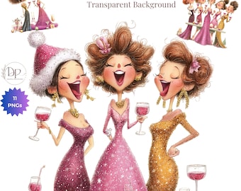 Christmas Funny Ladies Best Friends Clipart: For DIY Christmas Card, Planner, Junk Journal (11 PNG Digital Download)