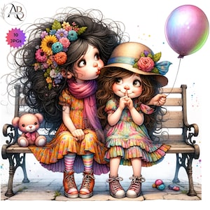 Hermanas peculiares (10 imágenes JPG), imágenes prediseñadas de hermanas, imágenes prediseñadas de mejores amigas, imágenes prediseñadas de hermanas, hermanos, tarjeta de scrapbooking de chicas lindas y caprichosas