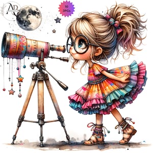 Eigenzinnige meisje clipart Celestial Girl 10JPG, leuke meisjes, grillige meisjes, zomermeisjes, sterren kijken naar hemelse dagboek Tijdelijke scrapbooking