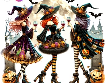 Clipart de festa de dança de bruxas de Halloween 10JPG Melhores Amigas Clipart Festa de bruxas de Halloween Bruxas Diário de recortes Scrapbooking