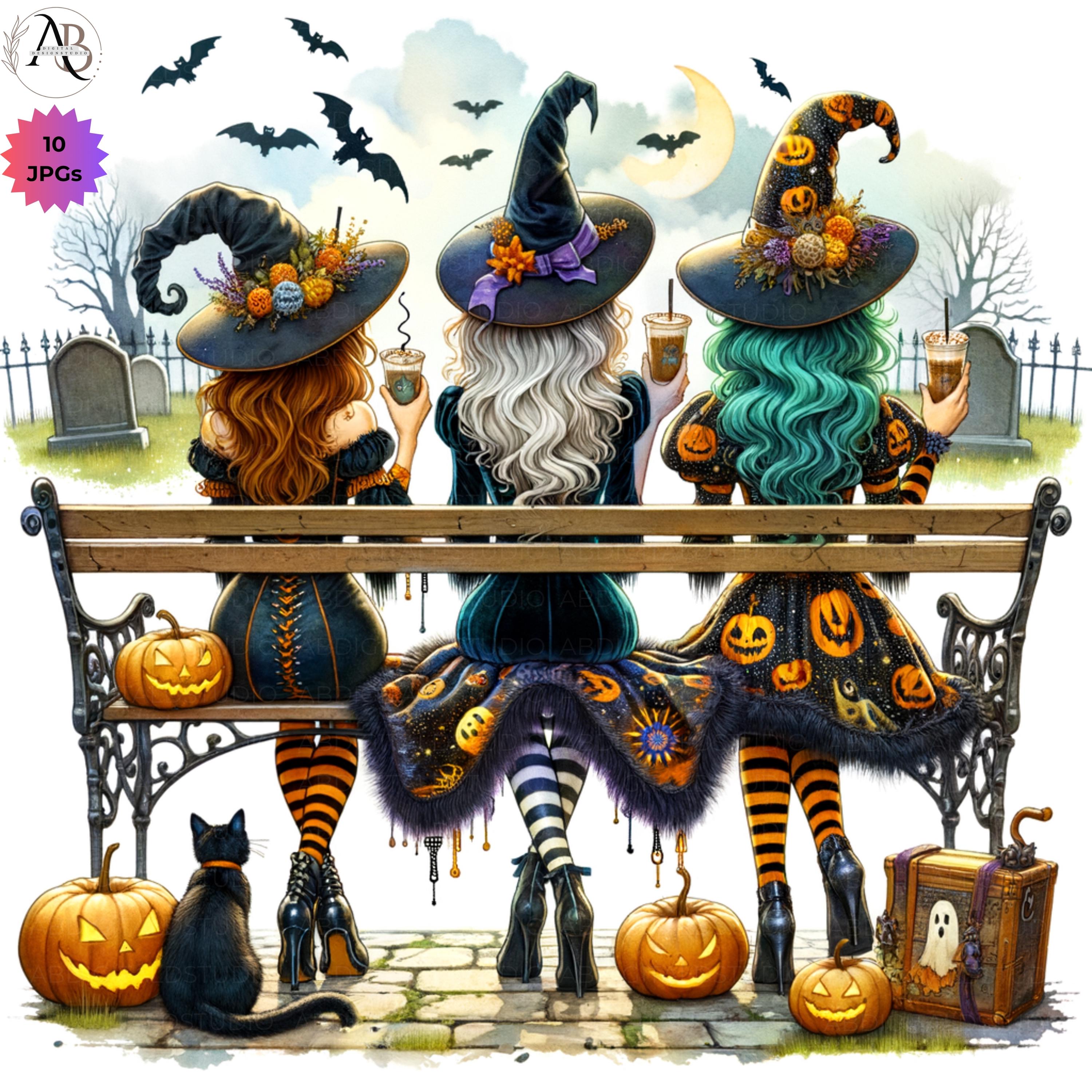 Halloween Witch Clipart 10JPG, Best Friends Clipart Halloween Friends, Halloween Witch Art, Witches Junk Journal Scrapbooking Commercial Use