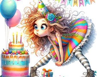 Pastel de cumpleaños peculiar Imágenes prediseñadas de niña peculiar 10JPG Fiesta de cumpleaños Imágenes prediseñadas de cumpleaños caprichosas Tarjetas de cumpleaños para niños Imágenes de cumpleaños álbumes de recortes