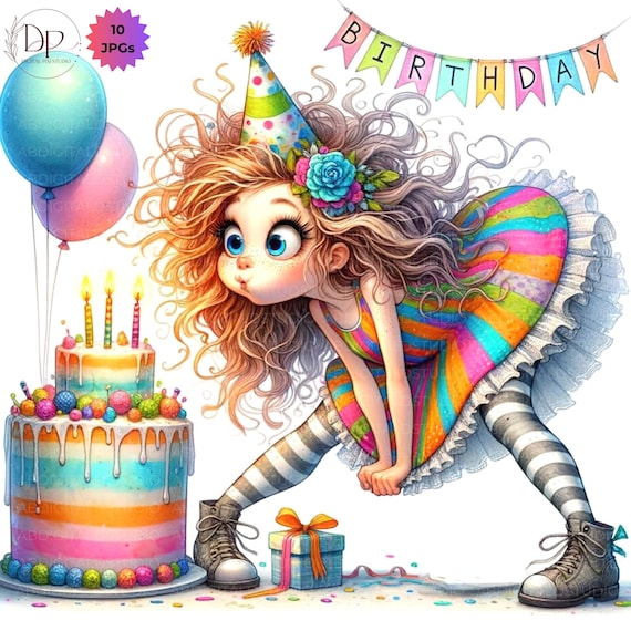 Quirky Birthday Cake Quirky Girl Clipart 10JPG Birthday Party Whimsical Birthday Clipart Kids Birthday Cards Birthday Images scrap bookings