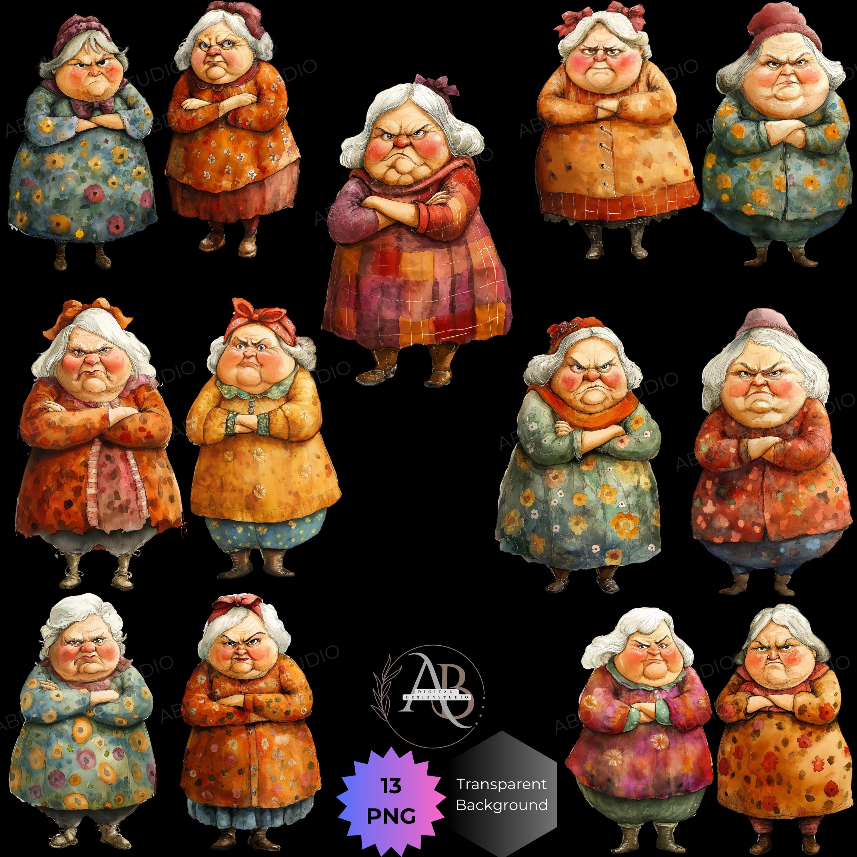 Grumpy Ladies Grumpy Old Ladies Clipart 13 PNG: Funny Grandma Cartoon (digital ...