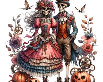 Skeleton Lovers Halloween Clipart: Día de Los Muertos PNG (Digital Download)