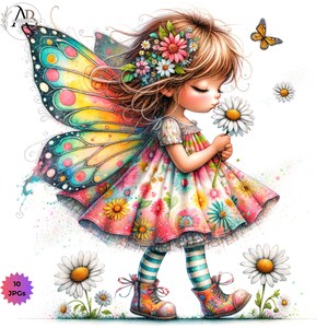 Spring Fairy Clip Art Spring Girls with Daisy Flowers 10JPG Quirky Girl Spring Cute Girl Whimsical Garden Fairies Scrapbooking Journaling