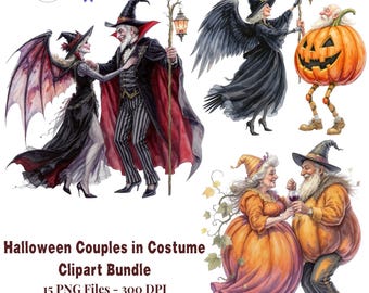 Amantes góticos caprichosos, 15 imágenes PNG de pareja de vampiros de Halloween, paquete de imágenes prediseñadas de pareja de brujas, (DESCARGA DIGITAL) Scrapbooking, Cardmaking