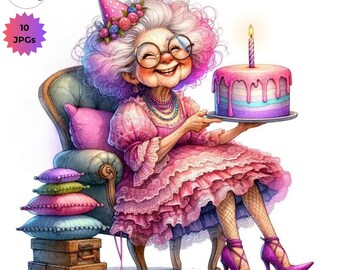 Skurrile lustige Oma Geburtstag Clipart Alte Dame Geburtstag 10JPG Skurrile Geburtstagstorte Clip Art Scrapbooking Kartenherstellung Digitaler Download Whimsy