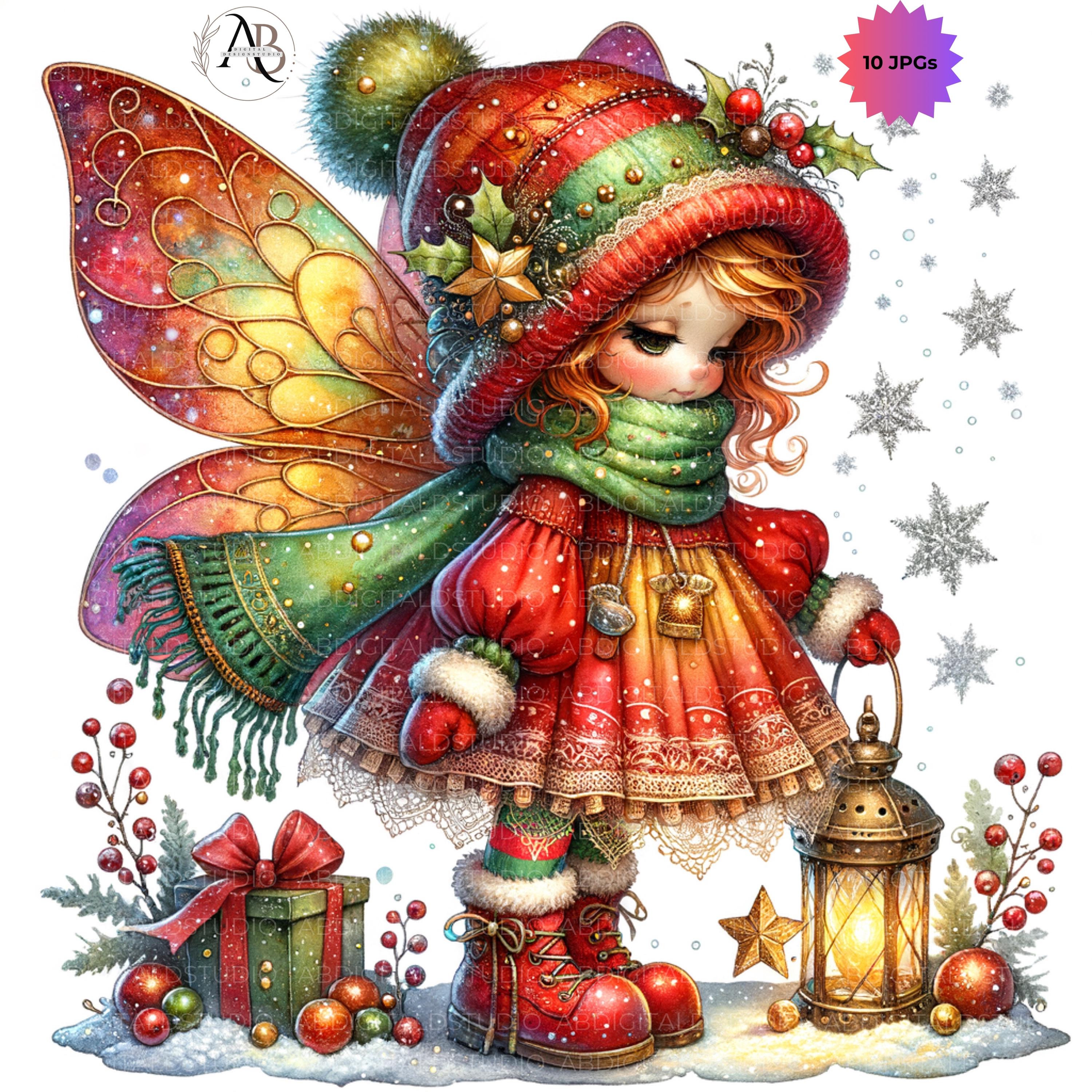 Quirky Girl Funny Whimsical Christmas Fairy Clip Art 10 JPG DIGITAL Printable Art Watercolor Painting Bundle+Clipart  Scrapbook Junkjourn