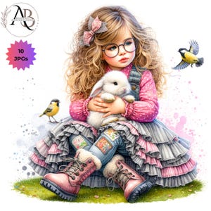 Quirky Girl With Bunnies Clipart Easter Bunny Girl 10JPG Whimsical Cute ...