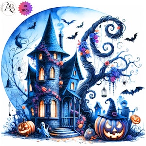 Haunted House Halloween Clipart: Junk Journal Scrapbooking Ephemera Card Making (Digital Download, 10 JPGs)