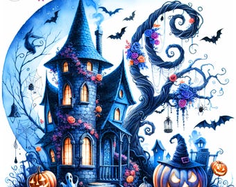 Haunted House Halloween Clipart: Junk Journal Scrapbooking Ephemera Card Making (Digital Download, 10 JPGs)