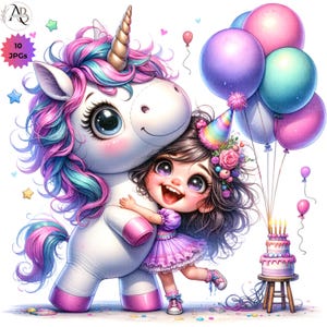 Licorne anniversaire 10 JPG Clipart, fille originale lunatique licorne fête d'anniversaire inviter, carte d'anniversaire licorne licorne fête scrapbooking déco