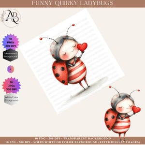 Coccinella Clipart PNG 10, Cuori di coccinelle, San Valentino PNG + JPG Pacchetto acquerello-Clipart - Scrapbooking Coccinella Sublimazione Card Making