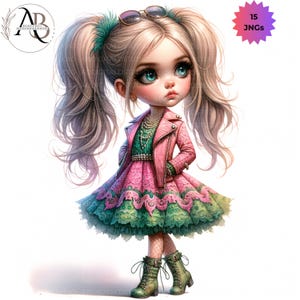Clipart fille originale Clipart aquarelle imprimable Bundle 15 JPG fille à la mode Clipart clipart jolie fille cliparts fantaisistes-Cliparts Scrapbooking