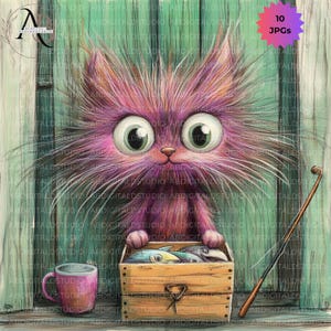 Quirky Cat Clipart, Funny Cat, Frazzled Cat, Cartoon Cat, Bundle Cat Clipart 10 JPG Cat Clipart Scrapbooking Junkjournaling Cardmaking