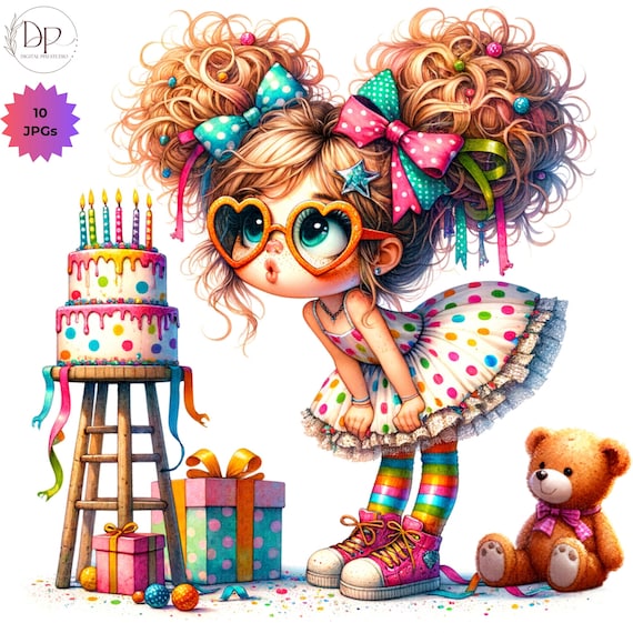 Quirky Birthday Cake Quirky Girl Clipart 10JPG Birthday Party Whimsical Birthday Clipart Kids Birthday Cards Birthday Images scrap bookings