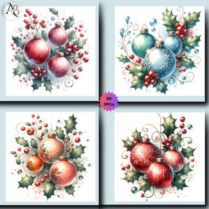 Weihnachtskugeln Clipart 20 JPG Bundle-Clipart DIGITAL HERUNTERLADBAR Scrapbook Junkjourn Aquarellclipart