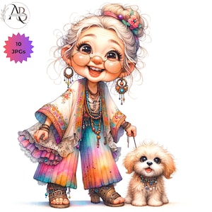 Quirky Funny Grandma Clipart 10 JPG Cartoon Dog and Cartoon Grandma, Funny Old People, Whimsical Grandma Cartoon, Grandparents Day Ephemera