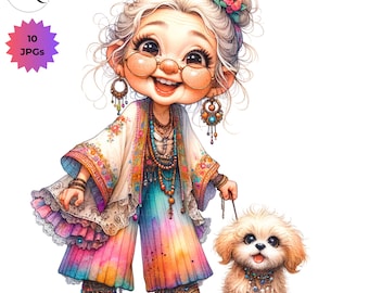 Dziwaczna, zabawna babcia Clipart 10 JPG Pies z kreskówki i babcia z kreskówki, zabawni starzy ludzie, kapryśna babcia z kreskówki, pamiątki z okazji Dnia Dziadków