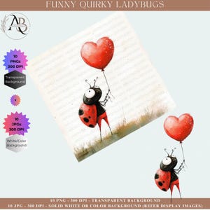 Coccinella Clipart PNG 10, Cuori di coccinelle, San Valentino PNG + JPG Pacchetto acquerello-Clipart - Scrapbooking Coccinella Sublimazione Card Making