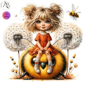 Quirky Girl Clipart Whimsical Spring Girl ClipArt 10JPG Bumble Bee girl Honey Bee Cute Girl Digital Watercolorclipart Scrapbook Junkjourn