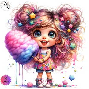 Filles originales, barbe à papa 10JPG, clipart filles d'été, bébés originaux et fantaisistes, jolie fille fantaisiste, carte faite main de scrapbooking art chambre d'enfant