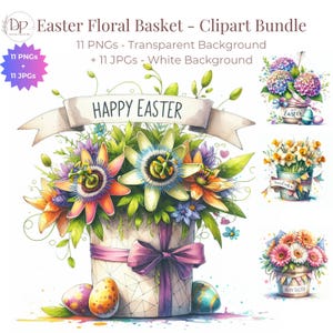 Easter Flower Clipart PNG, Spring Flowers Clipart, Easter lily Daffodils Iris Passion (Digital Download) For Easter Sublimation 11 PNG + JPG