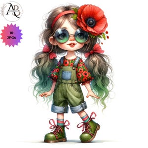 Blumenmädchen Clipart: Sommer, wunderliche Kunst, Junk Journal Scrapbook (Digitaler Download, 10 JPGs)