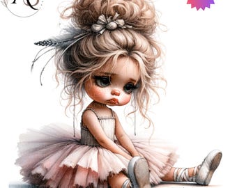 Schrulliges Mädchen-Clipart-Set mit 10 JPG-Dateien zum sofortigen digitalen Download – ideal für Handarbeiten, Kartenbasteln, Scrapbooking, Journaling und Dekoration.