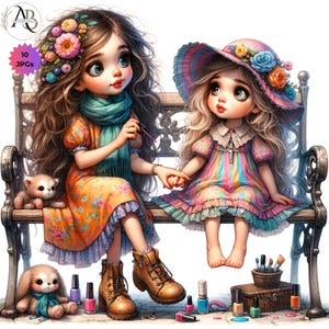 Skurrile Schwestern 10 JPG Schwestern Clipart, Best Friends Schwestern Clipart, Schwester Mädchen Clipart, Geschwister, wunderliche süße Mädchen Scrapbooking Karte