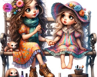 Quirky Sisters 10 JPG Sisters Clipart, Best Friends Sisters Clipart, Sister Girls Clipart,  Siblings, Whimsical Cute Girls Scrapbooking Card